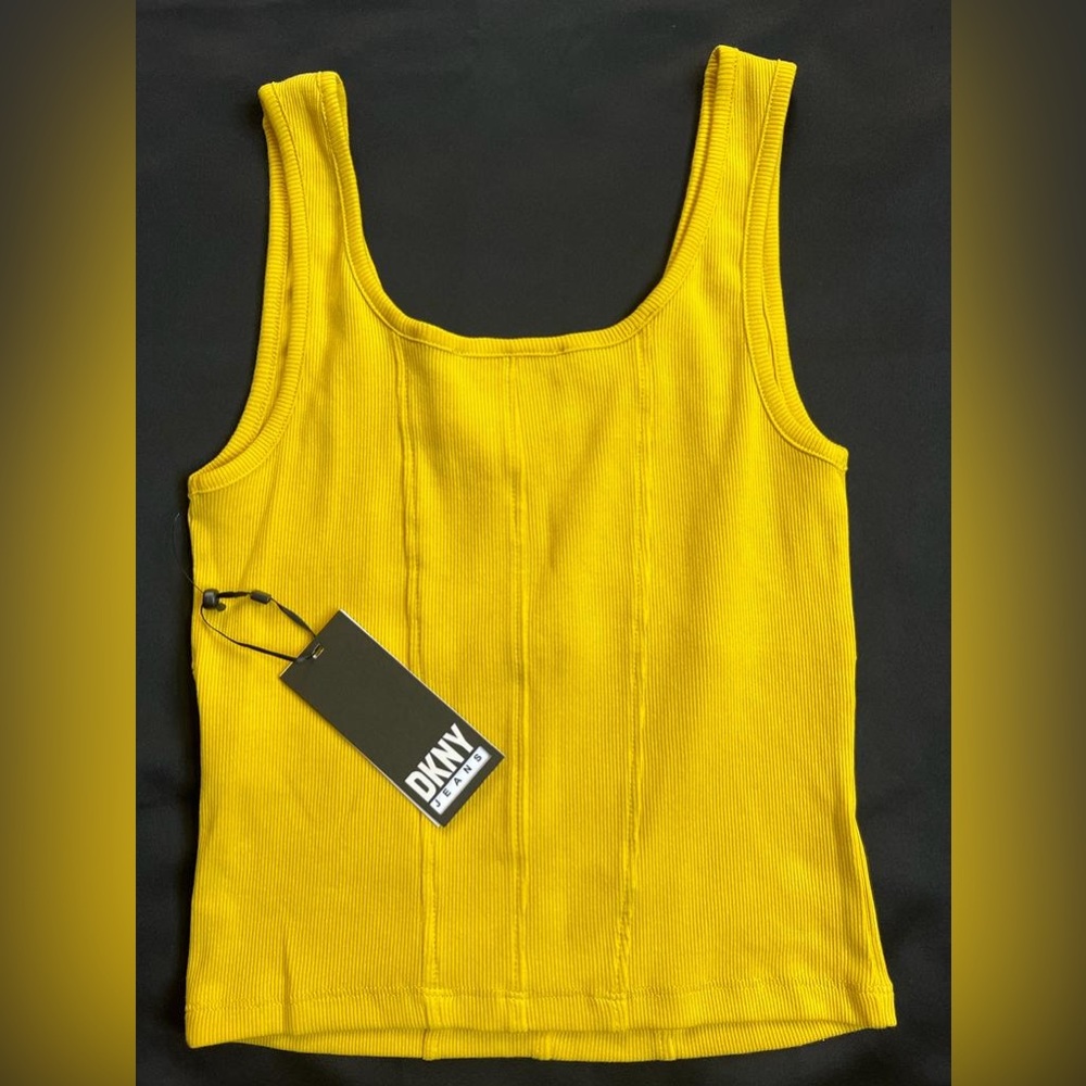NWT DKNY JEANS v neck yellow Tank Top Blouse Size S - Picture 4 of 6